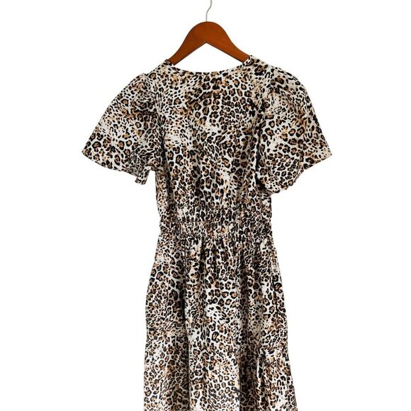 Anthropologie Somerset collection Maxi Dress Leopard Print Short Sleeves & Smock - Picture 8 of 10